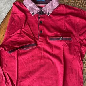 Ted Baker Red Polo with Patterned Contrast Collar